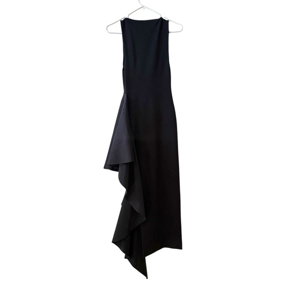 SOLACE LONDON Naya Satin Side Asymmetric Ruffle Maxi Dress Black Sz XS - Picture 6 of 11